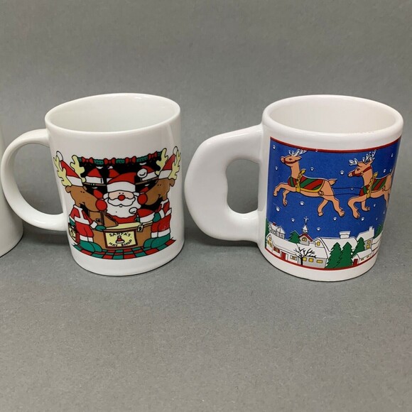 Sanyei Coffee Cups Christmas Santa Claus Reindeer Multicolor 3 3/4" Lot of 4 - Picture 4 of 10